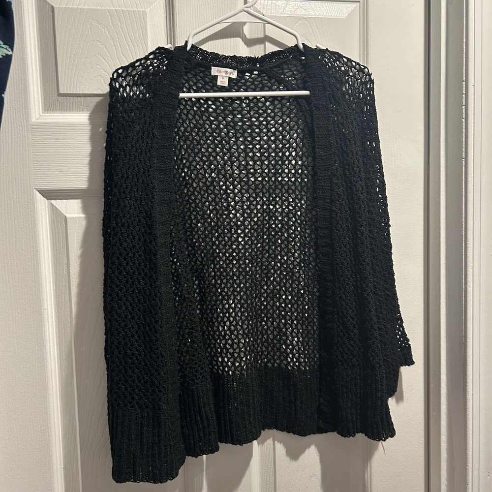 Xhilaration Open Knit Crochet Cardigan Sweater Black Women's Medium Flare Sleeve